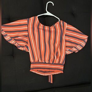 Forever 21 Orange and Navy Blue Striped Blouse